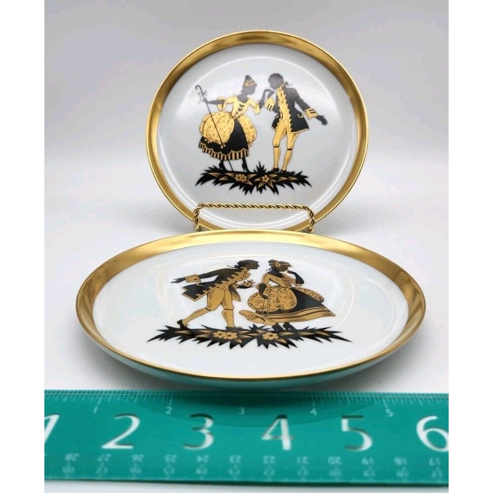 Vintage Furstenberg Gold Trim Silhouette Plates Germany Set (2)